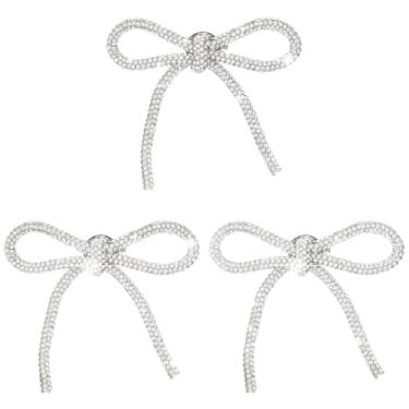 Imagem de CRASPIRE 3 peças broche de strass de prata broche de laço de cristal estética coquete gravata laço de poliéster joias decorativas artesanato pinos para festa de casamento DIY vestido roupas terno