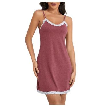 Imagem de Camisola SweatyRocks sem mangas, roupa de dormir com acabamento em ren