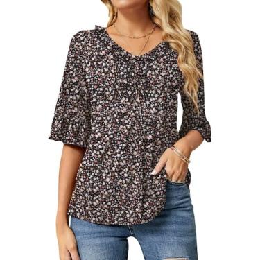 Imagem de Blusa feminina Ivicoer com decote em V 3/4 e manga em forma de sino co