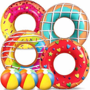 Imagem de Pool Floats 90shine Donut, 7 peças com bolas de praia para crianças e 