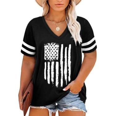 Imagem de Camiseta feminina Happy Sailed Plus Size com estampa da bandeira ameri