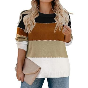 Imagem de Suéter feminino RITERA plus size listrado colorido 5GG preto