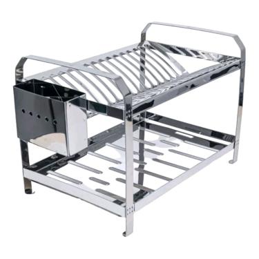 Imagem de Escorredor De Louça De Aço Inox 16 Pratos Com Porta Talheres De Inox
