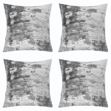 Imagem de jejeloiu Conjunto de 4 capas de almofada abstratas cinza com design de arte em aquarela retrô, capas de almofada quadradas, mármore, estética, capa de almofada para sofá, decoração de quarto, 40,6 x