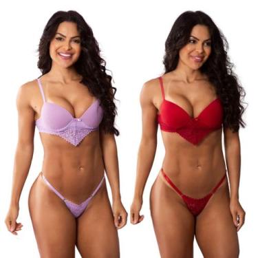 Imagem de Kit 2 Conjuntos Sutiã e Calcinha Fio Canelado com Bojo Luxuoso Feminin