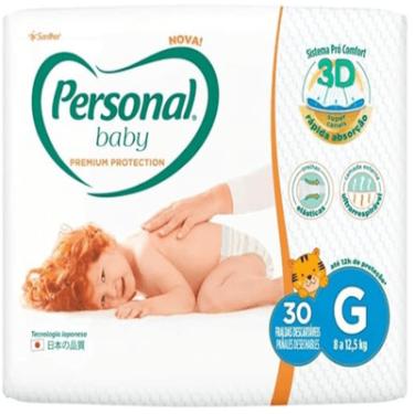 Imagem de FRALDA DESCARTÁVEL PERSONAL BABY PREMIUM PROTECTION G 8 A 12,5KG PACOTE 30 UNIDADES