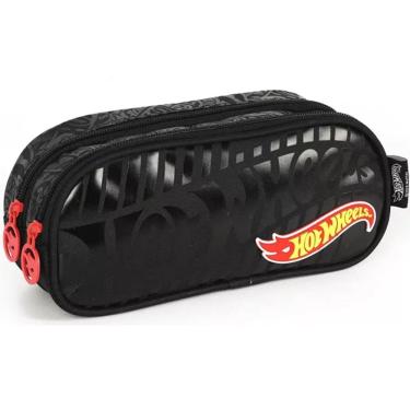 Imagem de Estojo Duplo HOT Wheels Estampado Escolar Juvenil Luxcel Preto