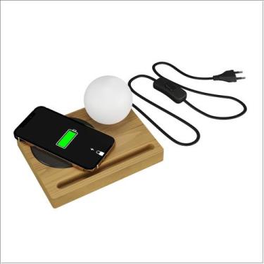 Imagem de Luminária Orion Mesa Globo Vidro Indução Madeira Natural - Ofertamo