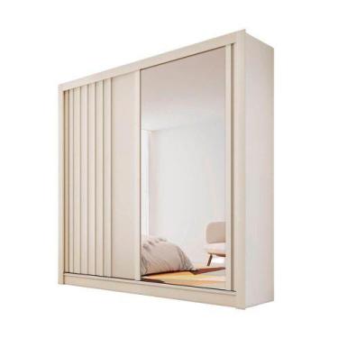 Imagem de Guarda Roupa Ripado com Espelho 2 Portas 4 Gavetas - Lugano-Off White 