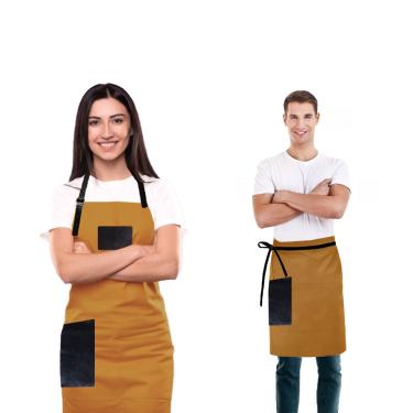 Imagem de Avental Caramelo Mostarda Couro Preto Cafeteria Barbearia 2un
