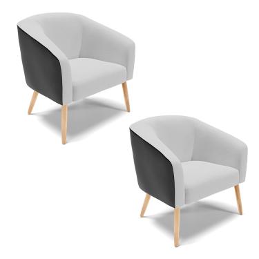 Imagem de Poltrona Decorativa Pé Palito Natural Kit 2 Stella Preto/Linho Cinza D03 - D'Rossi