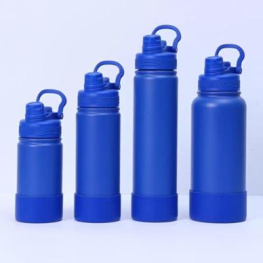 Imagem de Garrafa Térmica Esportiva Inox 400ML 600ML 800ML com Canudo e Base de Silicone Antiderrapante(Azul Marinho,400ML)