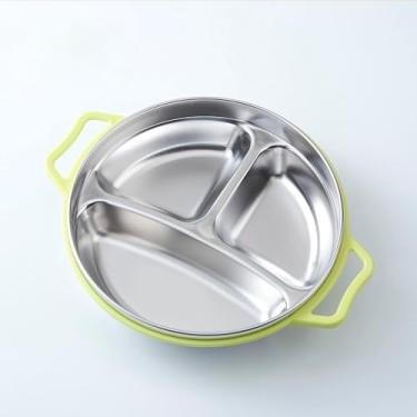 Imagem de Generic Placa Dividida Com Alça Anti-escaldadura de Aço Inoxidável Infantil para Jardim de Infância, Prato de Jantar Com Design de Compartimento para Crianças, Aço Inoxidável 304, Resistente a