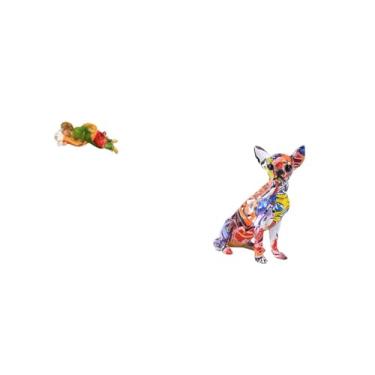 Imagem de Fenteer Escultura de Resina Joseph Dormindo, Decoração de Mesa, Artesanato Colorido de Filhote de Cachorro, Ornamento Animal Realista Multicolorido Colecionáv