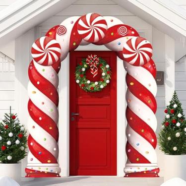 Imagem de 3 peças de decoração de bandeira de porta de doces de Natal vermelho branco hortelã-pimenta bandeira de natal bengala doce pano de fundo pendurado para tema Candyland aniversário feriado suprimentos