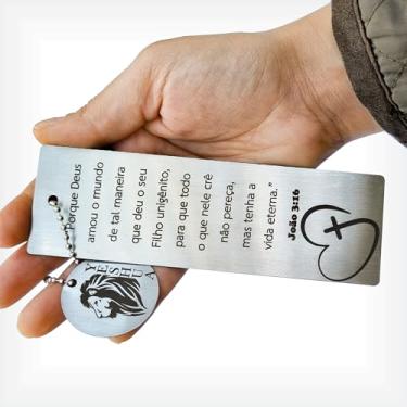 Imagem de Marca Página Cristão em Aço Inox com Versículo Bíblico João 3:16 | Deus Amou o Mundo | Marca Páginas Religioso | Presente de Fé | Acessório para Bíblia