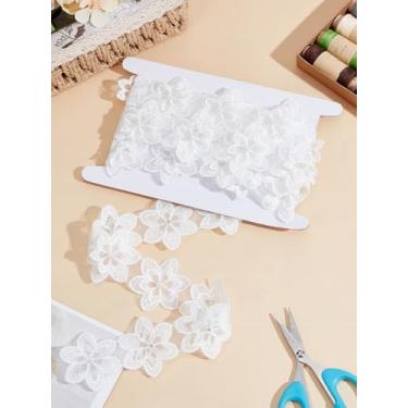 Imagem de Acabamento de renda de flor de organza de 3 metros, fita de renda de poliéster branco com contas de imitação de pérolas, acessórios de vestuário para boneca feita à mão, véu de noiva, borboleta