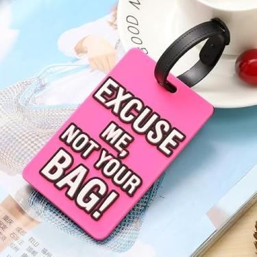 Imagem de Etiqueta de bagagem frase criativa colorida engraçada etiqueta de bagagem PVC - acessório de viagem elegante e durável (10 cm C x 6 cm L)-Excuse ME, NOT Your Bag! Rosa