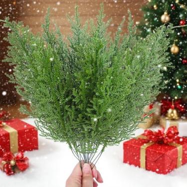 Imagem de 5 peças de ramos de pinheiro artificiais, simulação de folhas de plantas, guirlanda de árvore de Natal, enfeite faça você mesmo, decoração de mesa de festa de ano novo (verde - 5 peças)