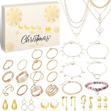 Imagem de Joias Calendário do Advento 2025 para mulheres adolescentes, contagem regressiva de Natal de 24 dias com colar de ouro, brincos, anel, pulseiras, ideias de Natal, presentes para namorada, esposa, mãe