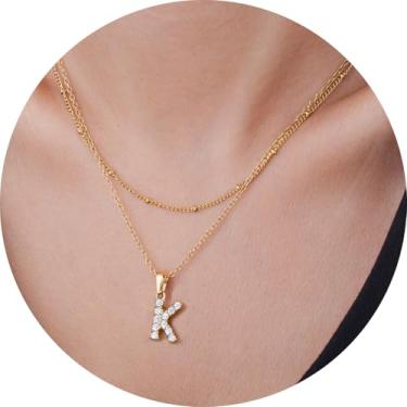 Imagem de Colares de Inicial em Camadas para Mulheres Letra Dourada A-Z Colar com Inicial Pilha Presente de Aniversário Personalizado para Mulheres 45,7 cm + 5 cm, F, Metal, Sem Pedra Preciosa