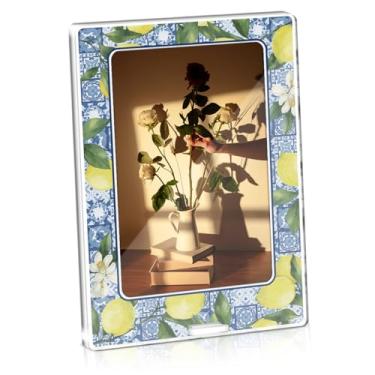 Imagem de Moldura de acrílico floral, porta-retratos de acrílico com estampa floral para exibição de mesa, 10 x 15 cm, presentes para mulheres, meninas, mãe, irmã, filha