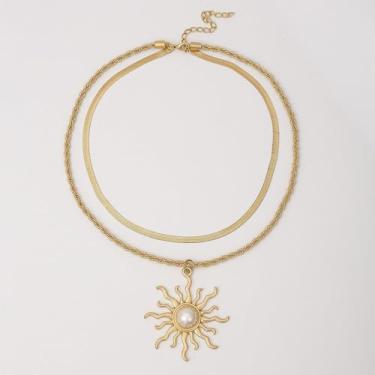 Imagem de Conjunto de 2 peças de bijuteria, estilo europeu americano, elegante, gargantilha em camadas, acessórios exclusivos de girassol