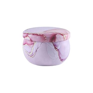 Imagem de Latas de chá de 62 g multifuncional para aromaterapia, jarra de vela, textura de mármore, lanches, caixa de embalagem de doces festiva (rosa)