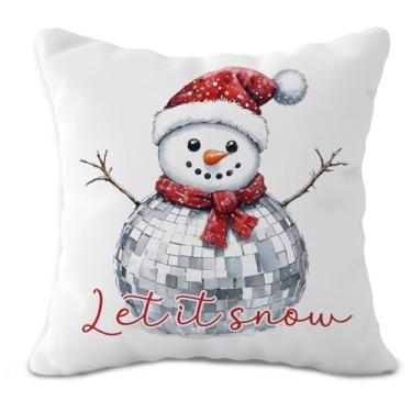 Imagem de OTOUO Capas de travesseiro de inverno de Natal para boneco de neve 45,7 x 45,7 cm, decorações de Natal de inverno, bola de discoteca vermelha, boneco de neve, decorativo, para sofá, quarto, sala de