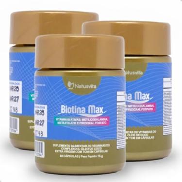 Imagem de Kit 180 cápsulas Biotina Max 45mcg Forma Ativa + B1 B2 B3 B5 B6 B9 B12 com TCM e Óleo de Coco em softgel