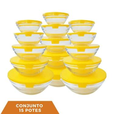 Imagem de 3 Conjunto com 5 Pote de Vidro Redondo com Tampa Cor Sortida - PRATICA