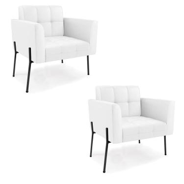 Imagem de Poltrona Pé De Ferro Preto Para Sala Kit 2 Elisa Corino Branco D03 - D'rossi