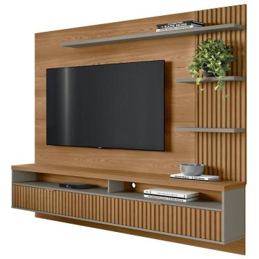 Imagem de Painel Para TV 65 Pol Com Bancada Suspensa Zemo L05 Amêndoa Titanio - Lyam Decor