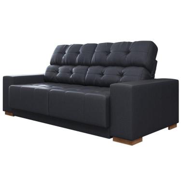 Imagem de Sofá Retrátil Reclinável 3 Lugares Lisboa 210cm Couro Preto