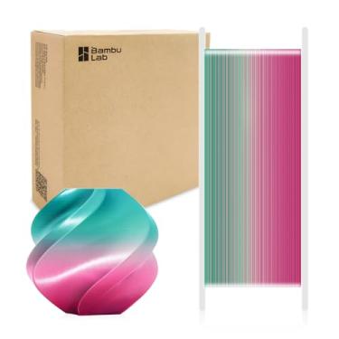 Imagem de Bamboo Lab Filamento de impressora 3D multicolorida PLA Silk 1,75 mm para Bambu Lab X1/X1C/P1P/P1S/AMS, seda brilhante multicolorida PLA 1 kg impressão fácil e ecológica com RFI (não recomendado para
