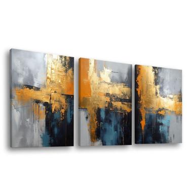 Imagem de Conjunto De Quadros Trio Abstrato Mancha Dourada -- Br Artes