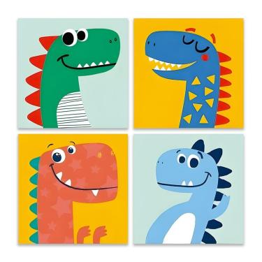 Imagem de Kit 4 Quadros Dino Dinossauros Infantil Quarto Menino Mdf