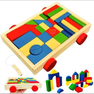 Imagem de Carrinho Blocos De Montar Colorido 30pçs Brinquedo Educativo Pedagogic