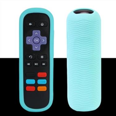 Imagem de Capa para controle remoto compatível com controle remoto Roku TV/Roku Express/Streaming Stick/Premiere, capa de silicone universal para controle remoto Roku Voice com cordão - azul brilhante