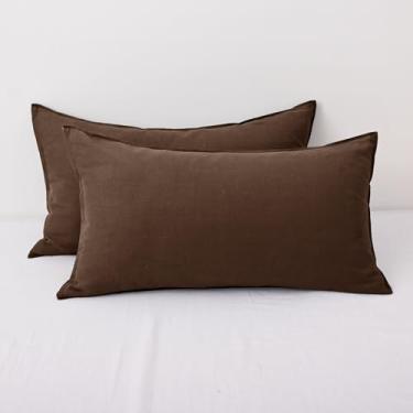 Imagem de CHUFFED 100% fronhas de linho francês, conjunto de 2, fronhas de linho lavado com pedra com fecho de zíper - respirável e refrescante para quem dorme quente, 50 x 91 cm, cacau
