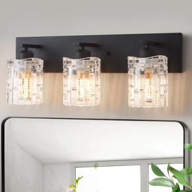 Imagem de SANKERFAN 3 luzes de cristal preto fosco para banheiro, luminária de parede moderna para banheiro, luminária de cristal sobre espelho para sala de estar, quarto, corredor