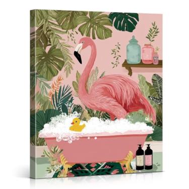 Imagem de Arte de parede de banheiro engraçada Flamingo na Banheira Impressão de Arte Botânica Banheiro Decoração de Parede 20 x 25 cm