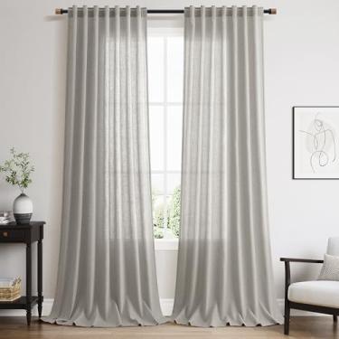 Imagem de Cortinas cinza claro com 2 painéis de 2 cm de comprimento, para sala de estar, decoração de quarto costeiro, cortina semitransparente, aba traseira extralonga de linho texturizada, cortinas do chão ao