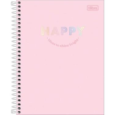 Imagem de Caderno Espiral Capa Dura Colegial 10 Matérias Happy 160 Folhas - Rosa
