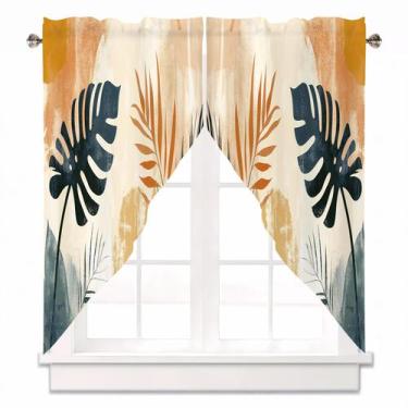 Imagem de Cortina Valance AYTTBIS Boho Palm Leaves, preta, cinza, 71x91cm