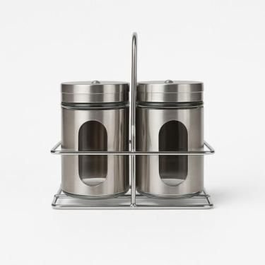 Imagem de Porta Condimento 2 Potes Saleiro Pimenteiro Inox Com Suporte - Hauskra