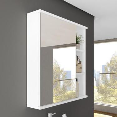 Imagem de Armário Aéreo Para Banheiro 60cm Com 01 Porta E Espelho Bia B06 Branco