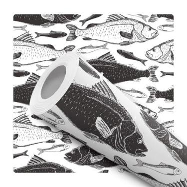 Imagem de Papel De Parede Vinílico Peixe Preto e Branco Cozinha 2m - DELIQUADROS