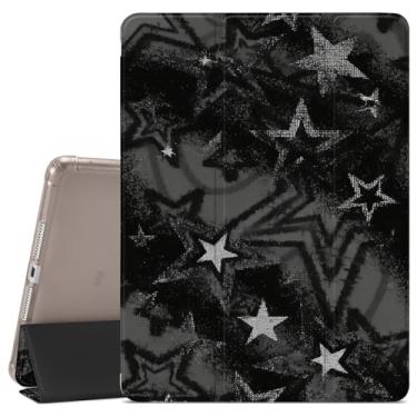 Imagem de VibrantFruitique Capa Y2k Star para iPad 9ª/8ª/7ª geração, 10,2 polegadas (versão 2021/2020/2019), capa preta Star, porta-lápis, traseira de TPU macio transparente e suporte de três dobras para
