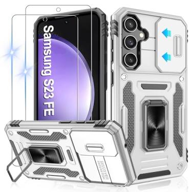 Imagem de Gritup Capa para Samsung Galaxy S23 FE com 2 protetores de tela HD e capa de câmera deslizante, proteção contra quedas de grau militar de 3 m, capa protetora para celular com suporte de anel magnético